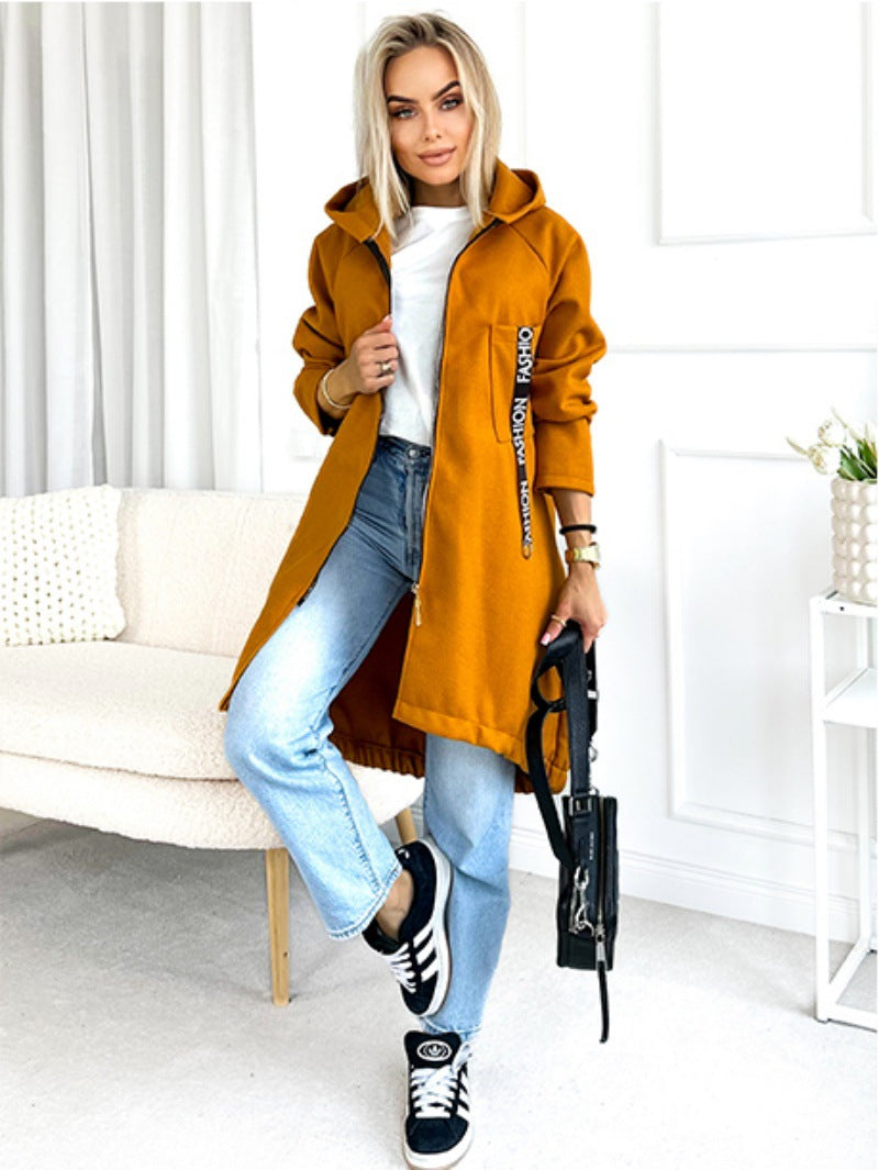 Hooded Sports Zipper Jacket with Medium Thickness for Casual Style