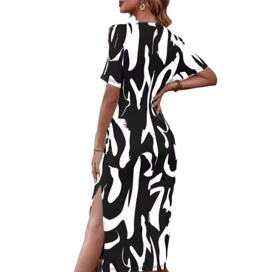 Printed Short-sleeved Dress with Casual Japanese Style