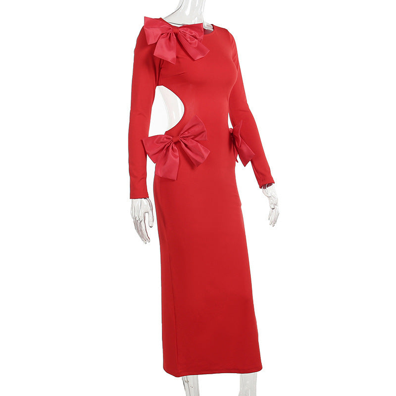 Slim-fit Sheath Dress with Bow Detail and Open Back Design