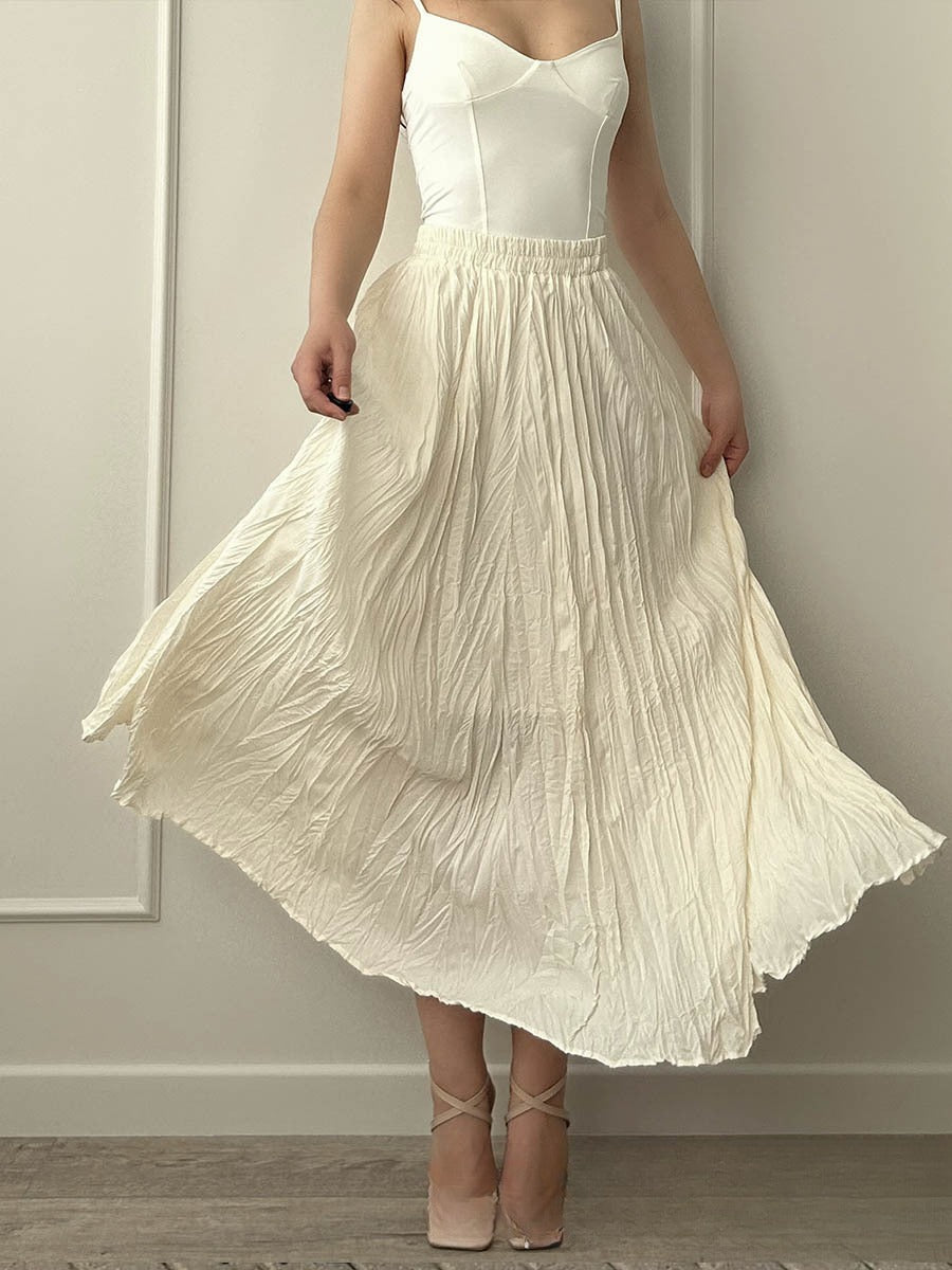 Pleated High Waist Skirt with Elegant Beige Color and Comfortable Fit