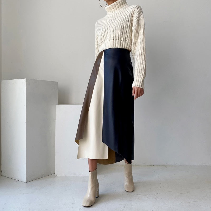 Mosaic Leather Skirt with Elegant Mid-Length Design for Chic Style