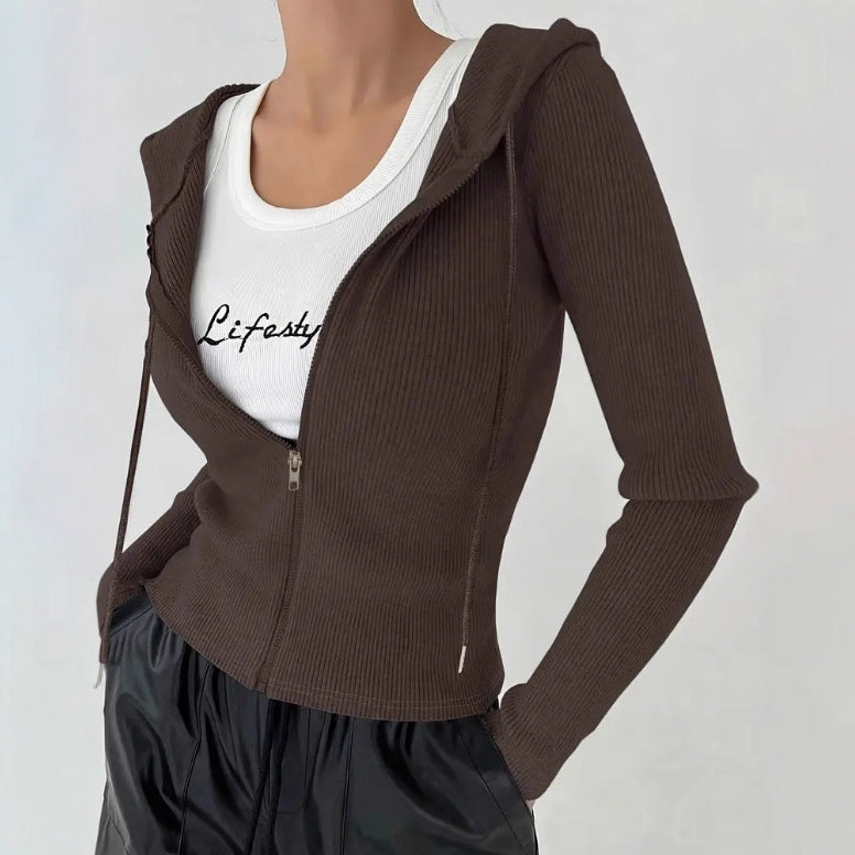 Slim-fit Zipper Hooded Jacket Coat with Casual Cardigan Style