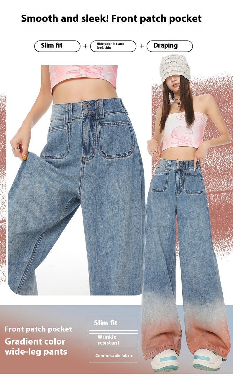 High Waist Wide Leg Jeans with Retro Blue Gradient Style