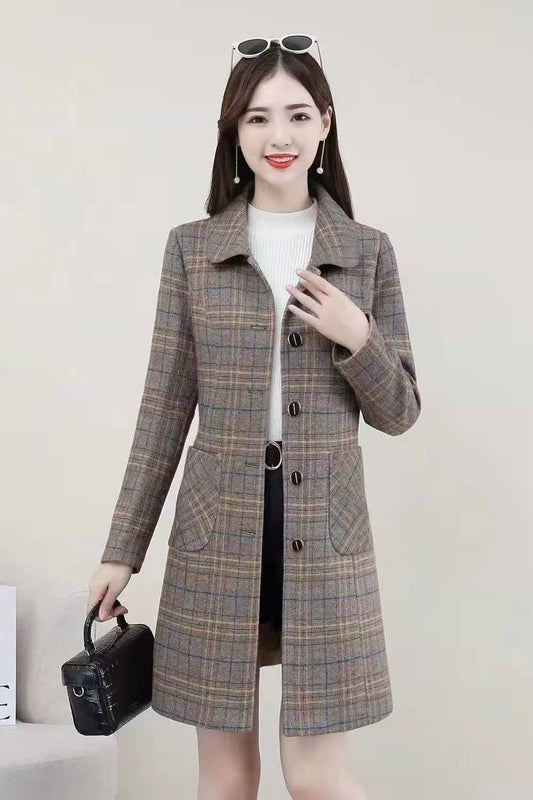 Plaid Woolen Coat with Casual Japanese Style for Autumn Wear