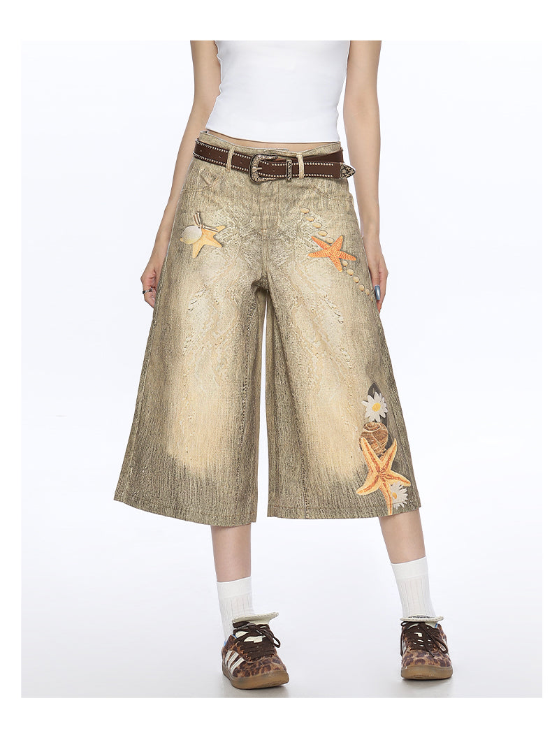 Retro Large Size Cropped Pants with Comfy Micro Elasticity