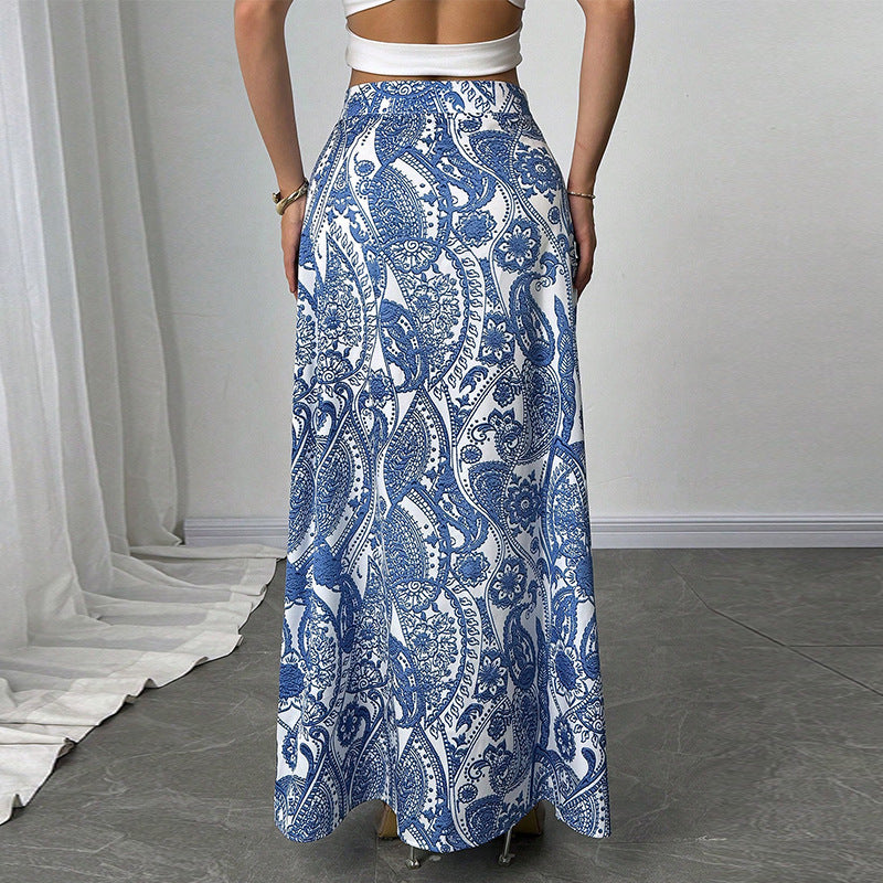 A-line Skirt with 3D Printed Design and Elegant Slit Detail