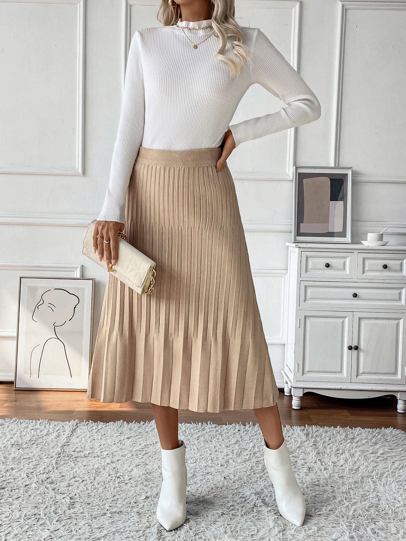 Slim Fit Pleated Skirt with High Elasticity for Effortless Style
