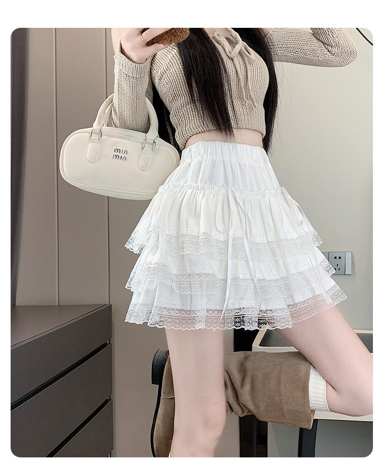 Ballet Style Lace Skirt with High Waist Bow Detail