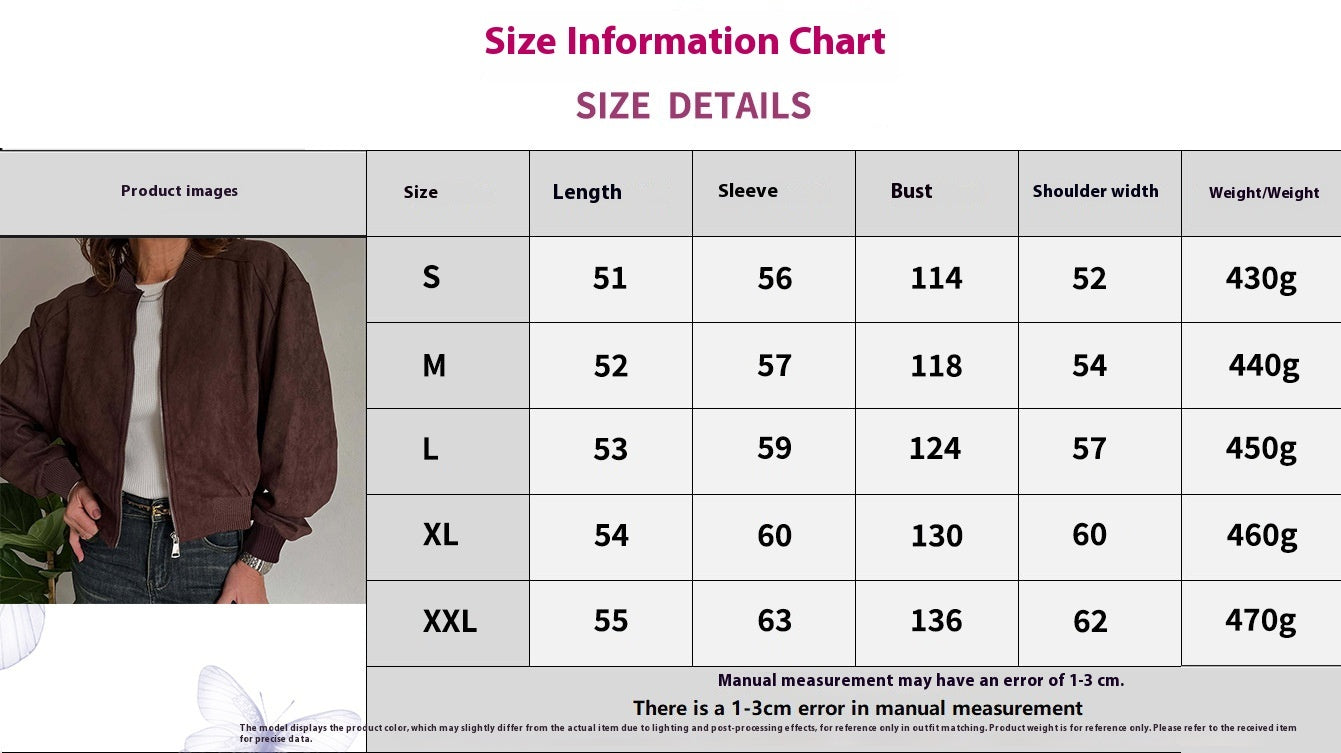 Suede Solid Color Zip Jacket with Casual Slim Fit Style