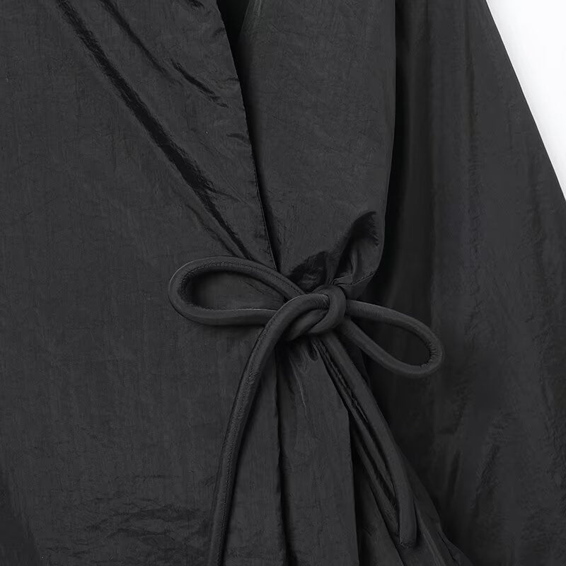 Double-breasted Kimono Coat with Casual Style and Lace-up Details