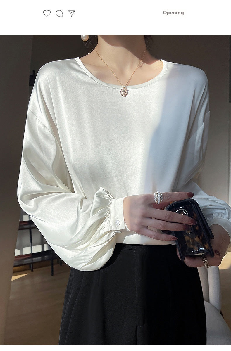 High-grade Round Neck Pullover T-shirt with Long Sleeves