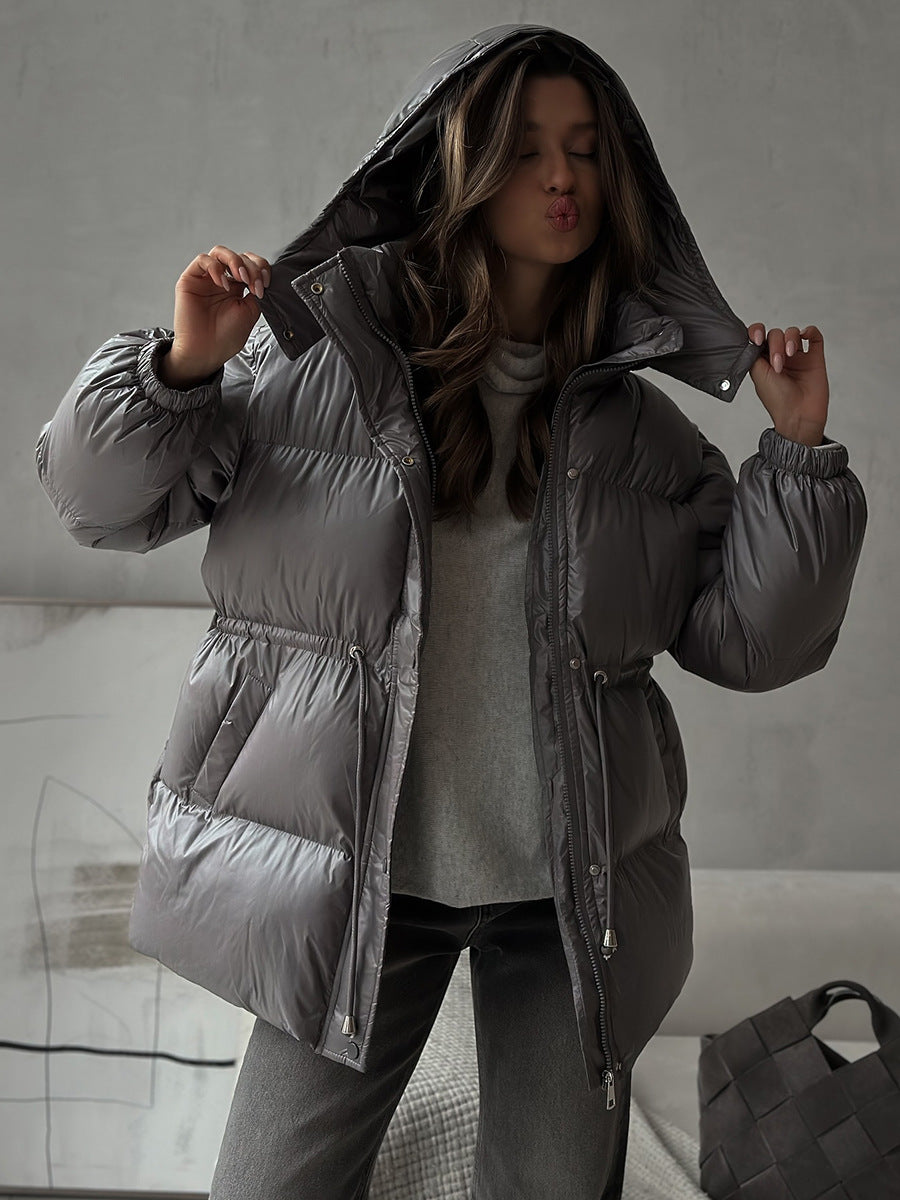 Slim-fit Drawstring Hooded Jacket with Comfortable Thermal Padding