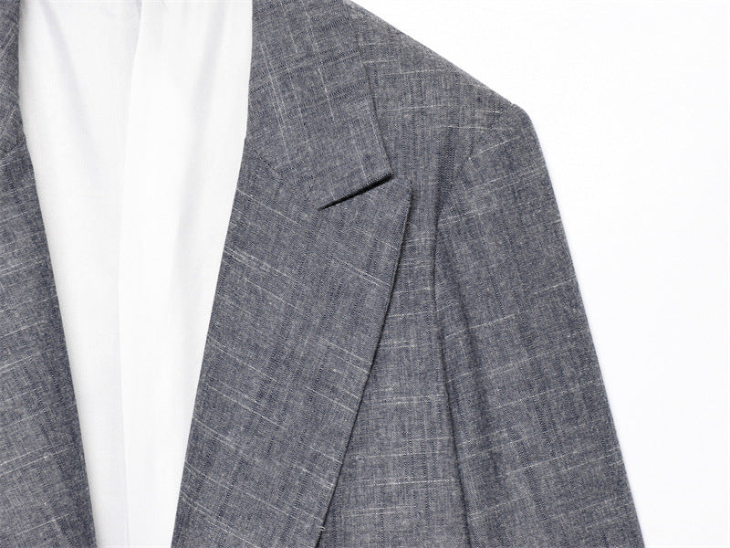 Casual Linen Blended Rolled Sleeve Suit Jacket with Pocket Detail