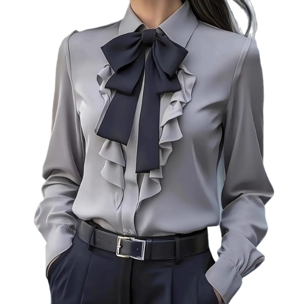 Ruffled Design Shirt with Tied Bow for Chic Style