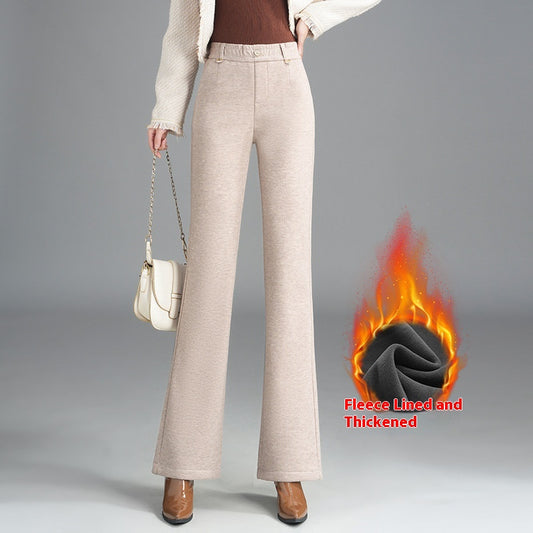 Fleece-lined Slim Flare Pants with High Waist Design for Comfort