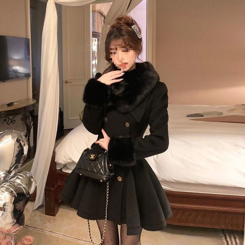Cotton Wool Collar Woolen Coat with Detachable Fur Collar