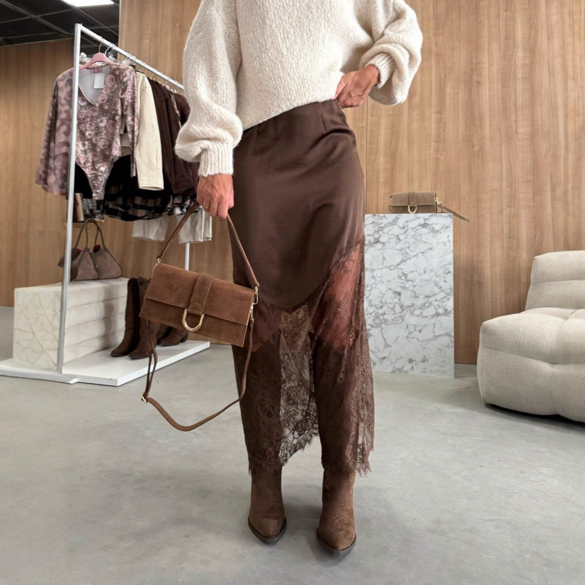 Skirt with Slimming Solid Color Design for Flattering Fit