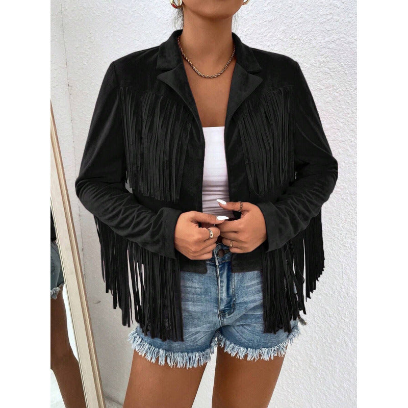 Slim Tassel Long Sleeve Blazer with Versatile Color Options