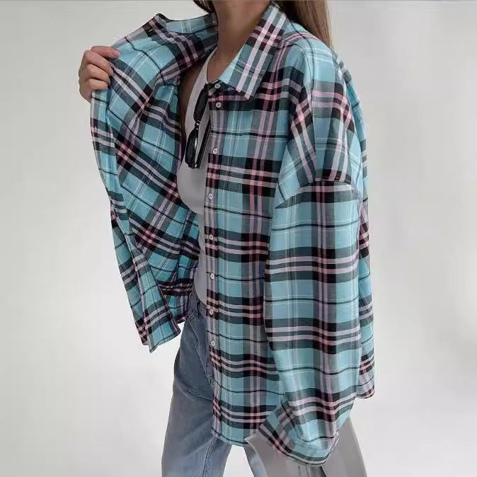 Casual Loose Design Plaid Shirt with Relaxed Fit for Effortless Style