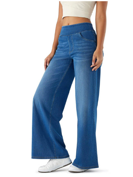 Straight Denim Trousers with High Elasticity and Trendy Style