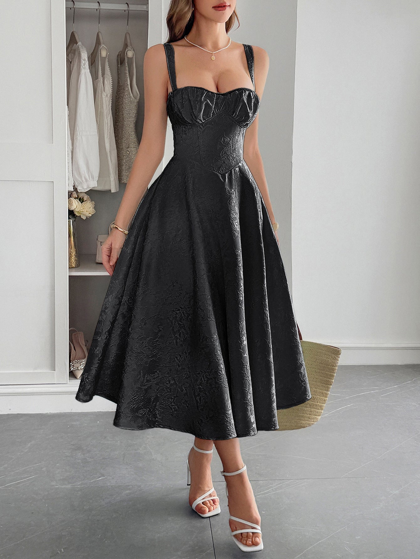 Maxi Dress with Adjustable Waist and A-Line Skirt Style