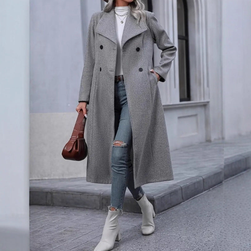 Woolen Long Slim-fit Coat with Casual Japanese and Korean Style