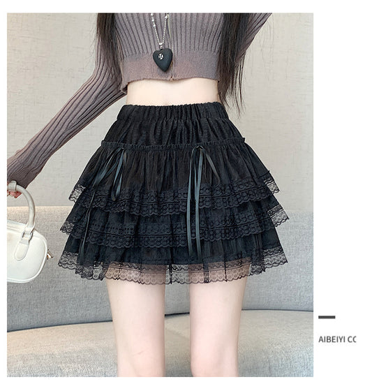 Ballet Style Lace Skirt with High Waist Bow Detail