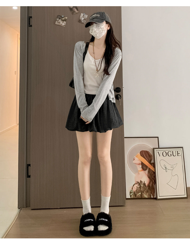 Crimp Slimming Skirt with High Waist and Pockets for Casual Style