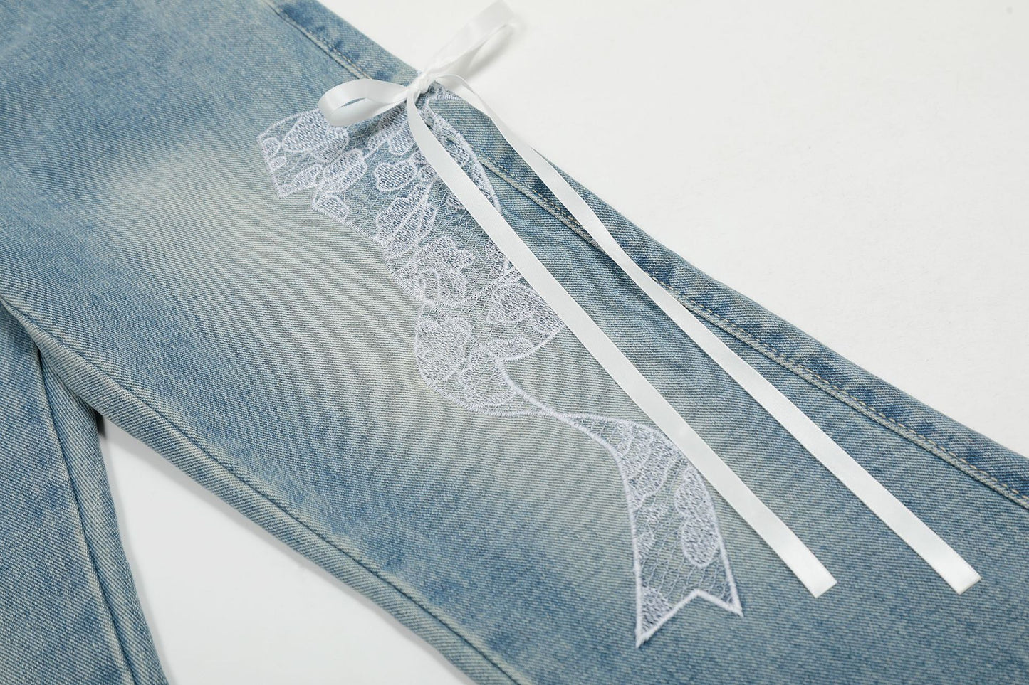 Butterfly Lace Stitching Design Jeans with Bootcut Style