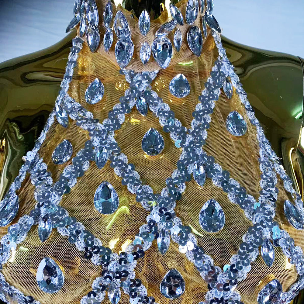 Rhinestone Plaid Sequined Gloves for a Stunning Evening Dress