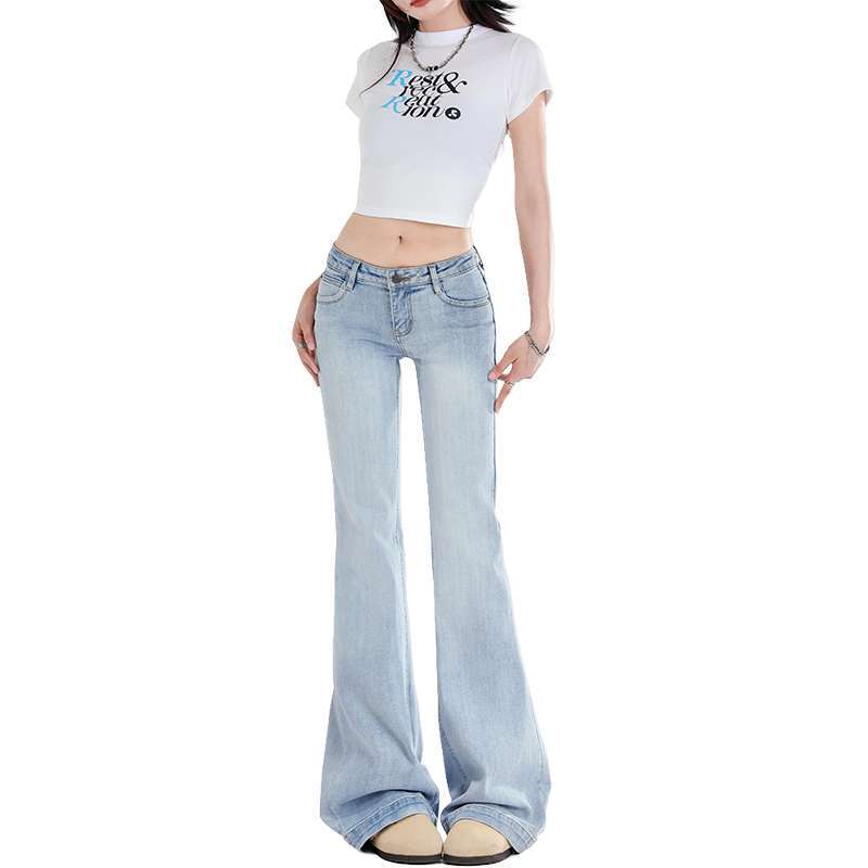 Bell-bottom Pants with Slim Fit and Micro-elastic Cotton Fabric
