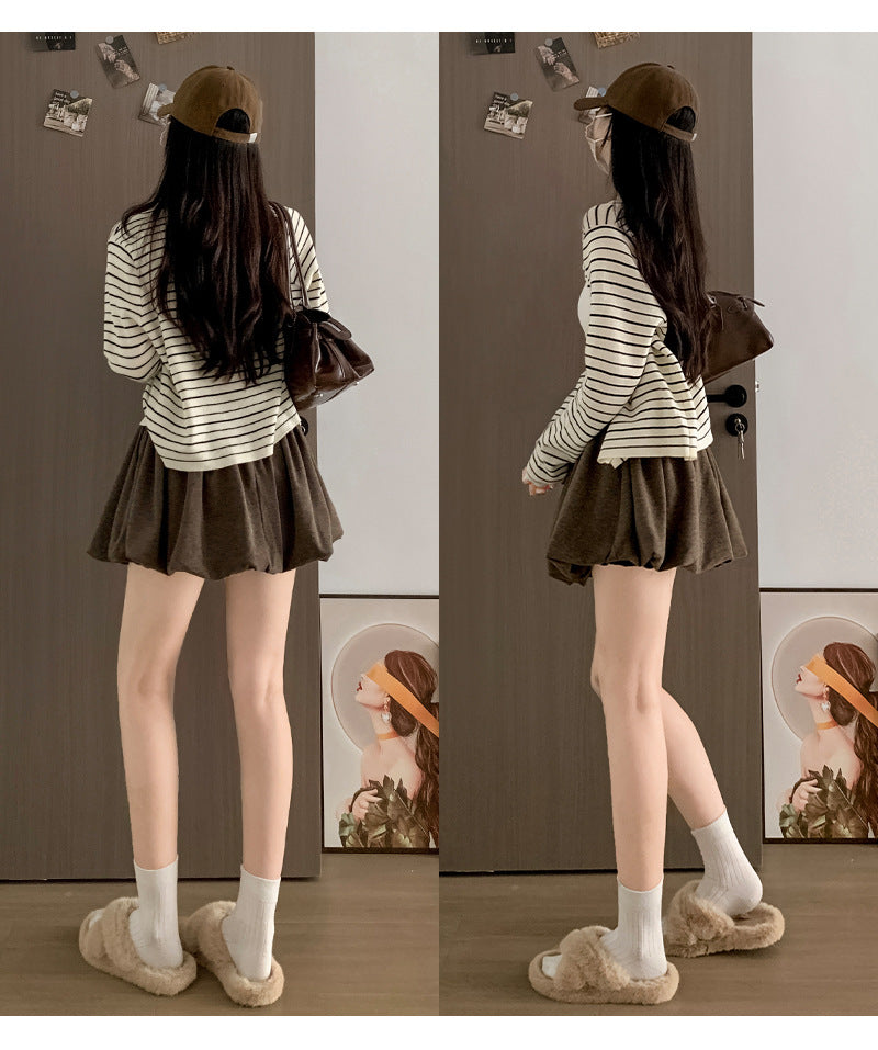 Crimp Slimming Skirt with High Waist and Pockets for Casual Style