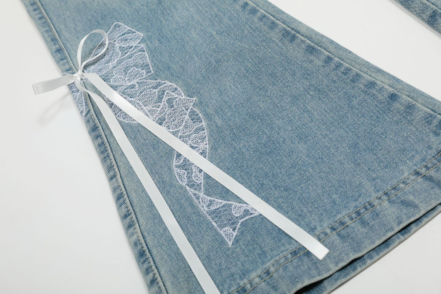 Butterfly Lace Stitching Design Jeans with Bootcut Style