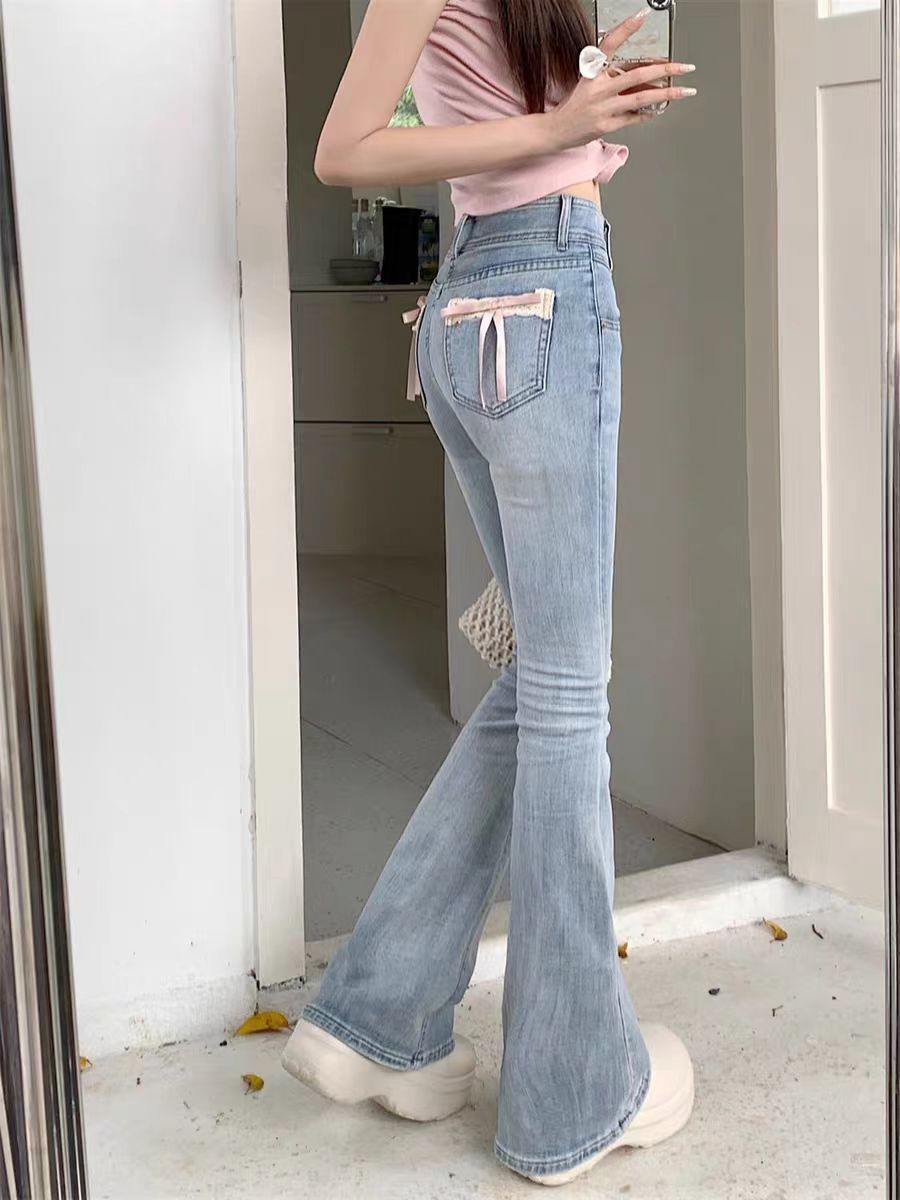 Skinny Jeans with High Waist Bow Design for Flattering Fit