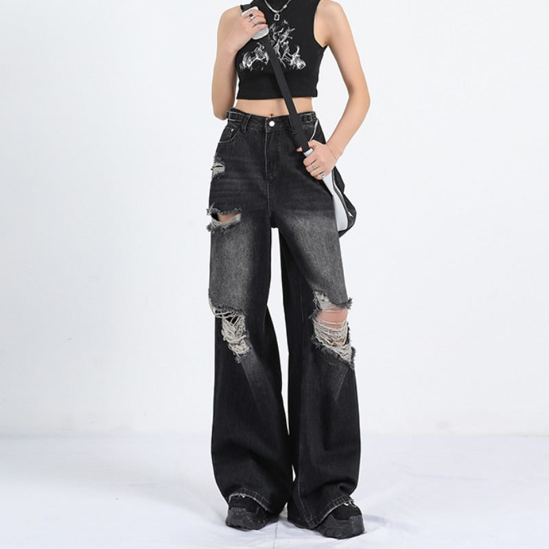 Straight Loose Wide Leg Pants with High Waist Design