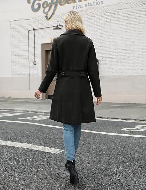 Mid-length Double Breasted Turn-down Collar Coat with Slim Fit Design