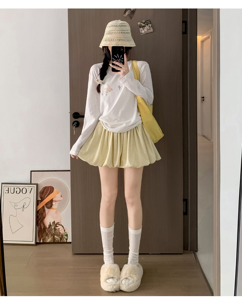 Crimp Slimming Skirt with High Waist and Pockets for Casual Style