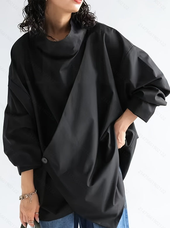 Long Sleeve Shirt with Cascading Collar for Effortless Style