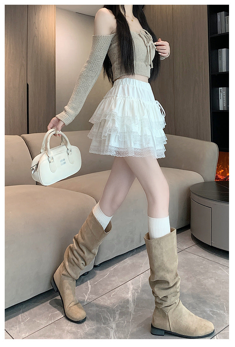 Ballet Style Lace Skirt with High Waist Bow Detail