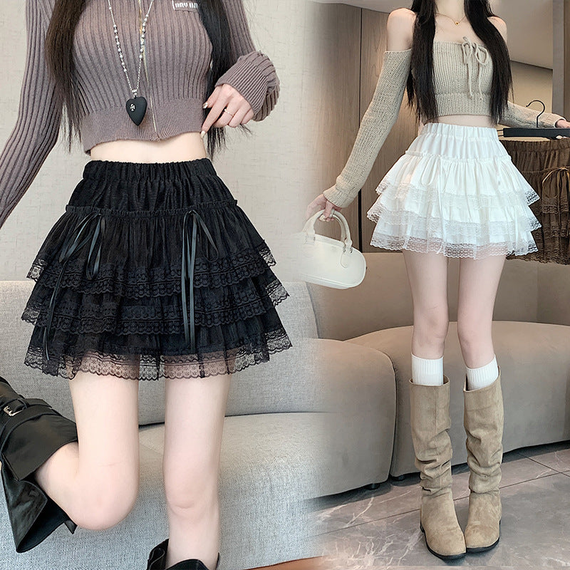 Ballet Style Lace Skirt with High Waist Bow Detail