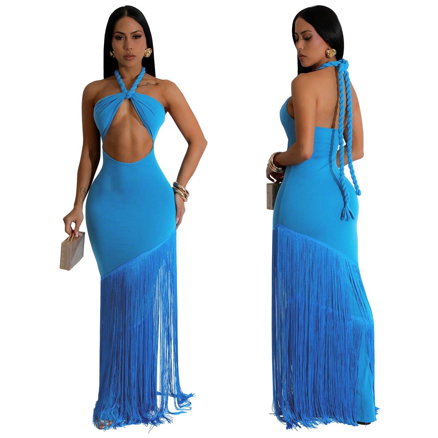Tube Top Dress with Elegant Tassel Detailing for Events and Parties