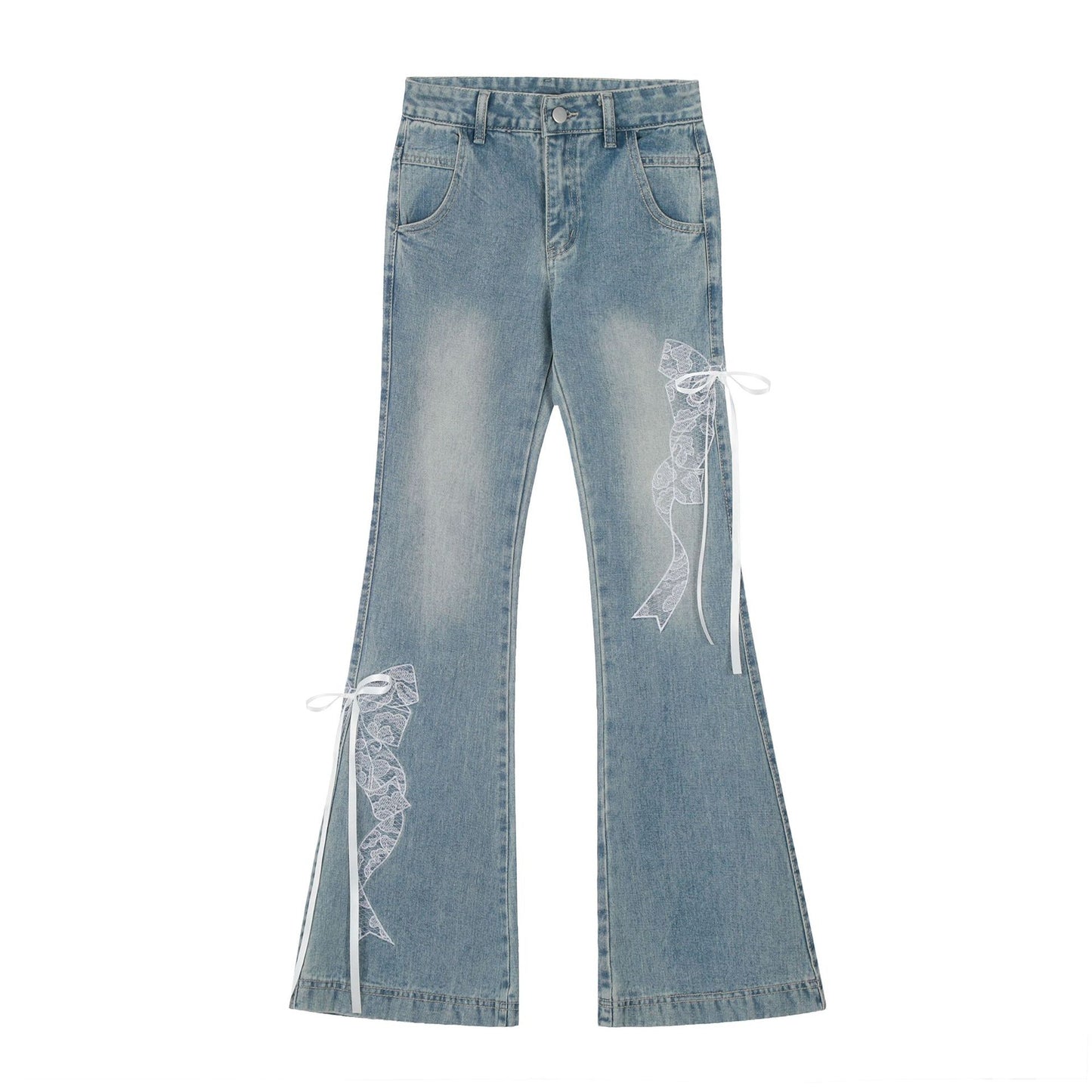 Butterfly Lace Stitching Design Jeans with Bootcut Style