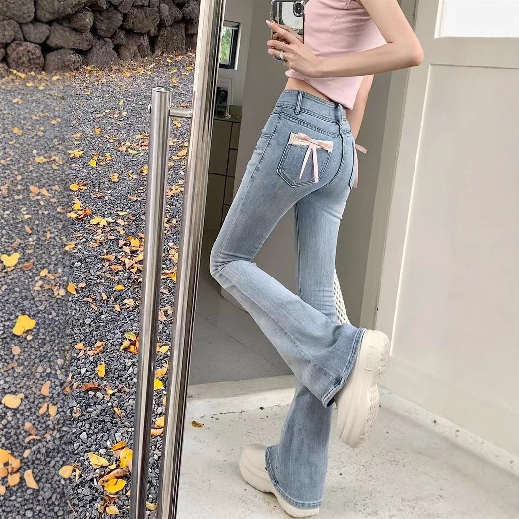 Skinny Jeans with High Waist Bow Design for Flattering Fit