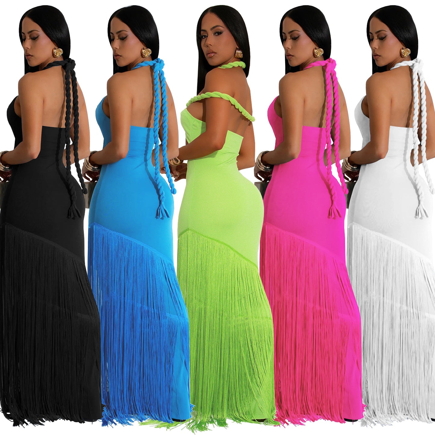 Tube Top Dress with Elegant Tassel Detailing for Events and Parties