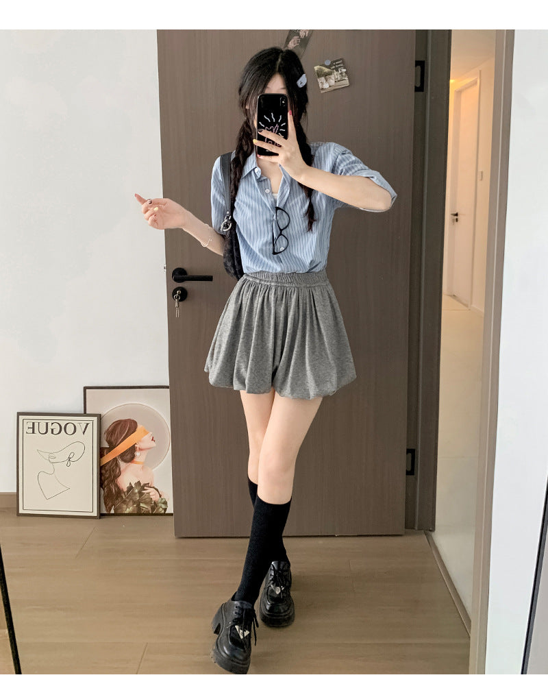 Crimp Slimming Skirt with High Waist and Pockets for Casual Style