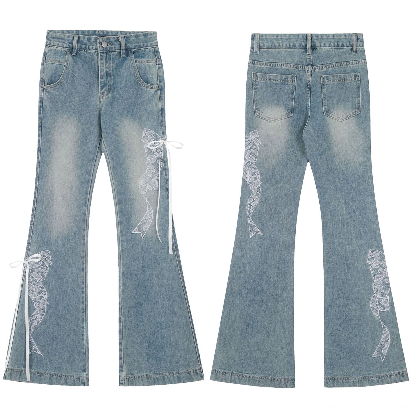 Butterfly Lace Stitching Design Jeans with Bootcut Style