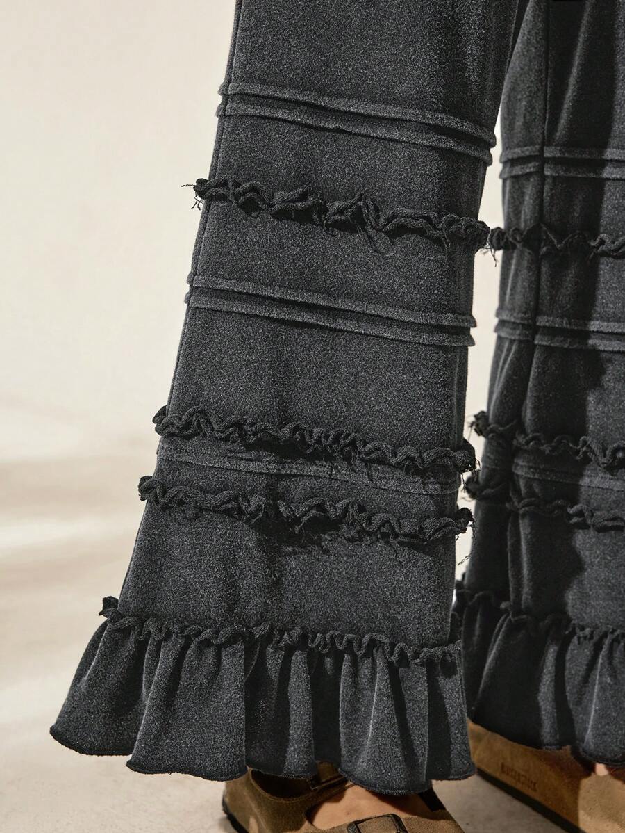 Flared Pants with Vintage Wash and Loose Fit Style