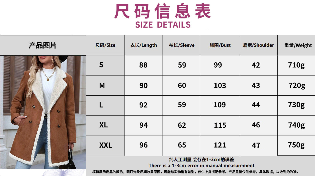 Mid-length Woolen Casual Jacket with Fleece Lining for Comfort