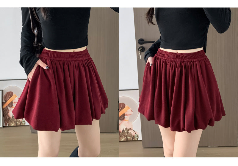 Crimp Slimming Skirt with High Waist and Pockets for Casual Style