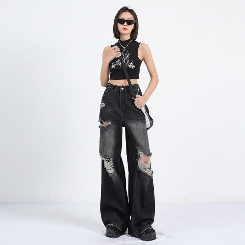 Straight Loose Wide Leg Pants with High Waist Design